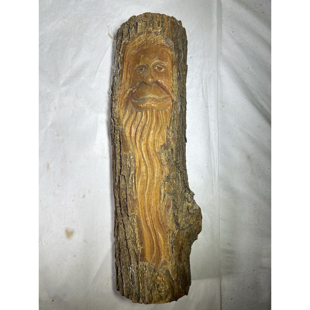 Vintage Carved Wooden Log Beared Old Man Wizard Folk Art Colletible 15" Long